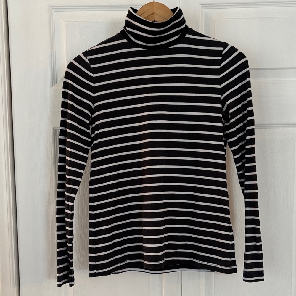 Banana Republic Black and White Striped Turtleneck Top